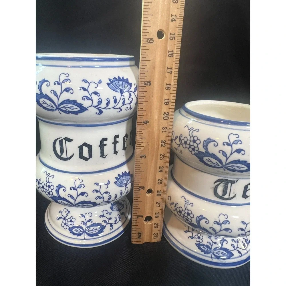 Vintage Blue Onion Style Tea &‎ Coffee Canisters Ceramic Jars Arnart Japan READ